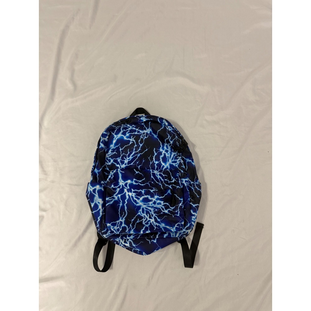 Blue Lightning Bolt Print Backpack Electric Storm Graphic School Travel Bag